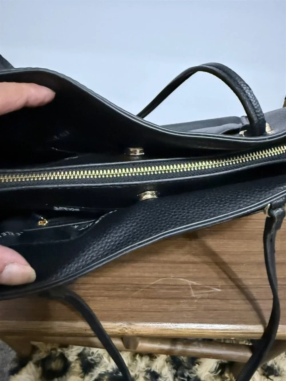 Anne Klein Satchel Crossbody Bag Black Faux Leather Classic Office Business